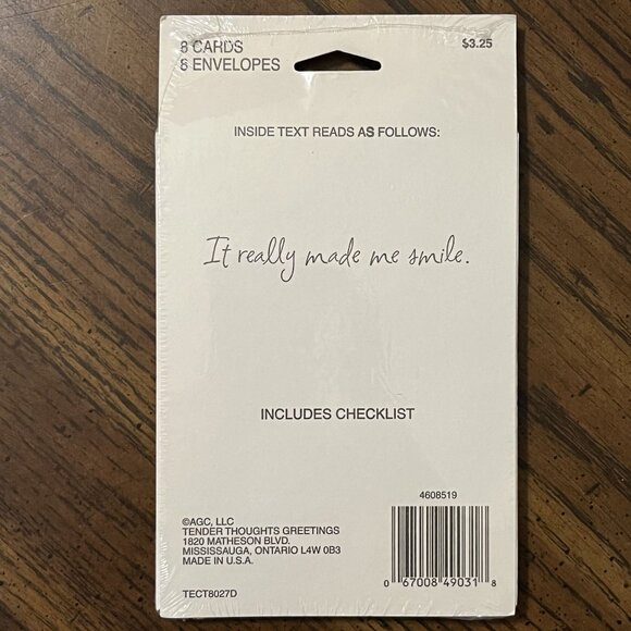 Tender Thoughts 8 Thank You Notes & Envelopes Thanks For The Gift W/ Checklist - Picture 2 of 3